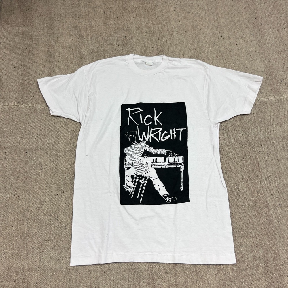 Vintage Rick Wright Shirt Mens Medium White 1980s Pink Floyd